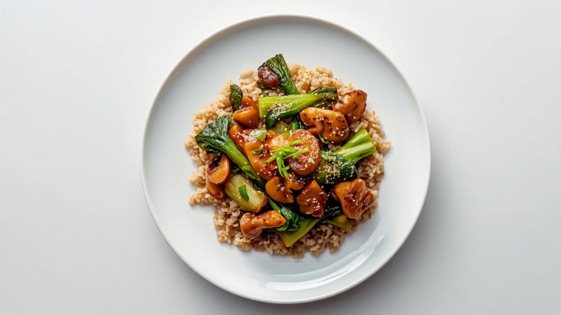 Garlic-Ginger Bok Choy and Shiitake Stir-Fry with Brown Rice