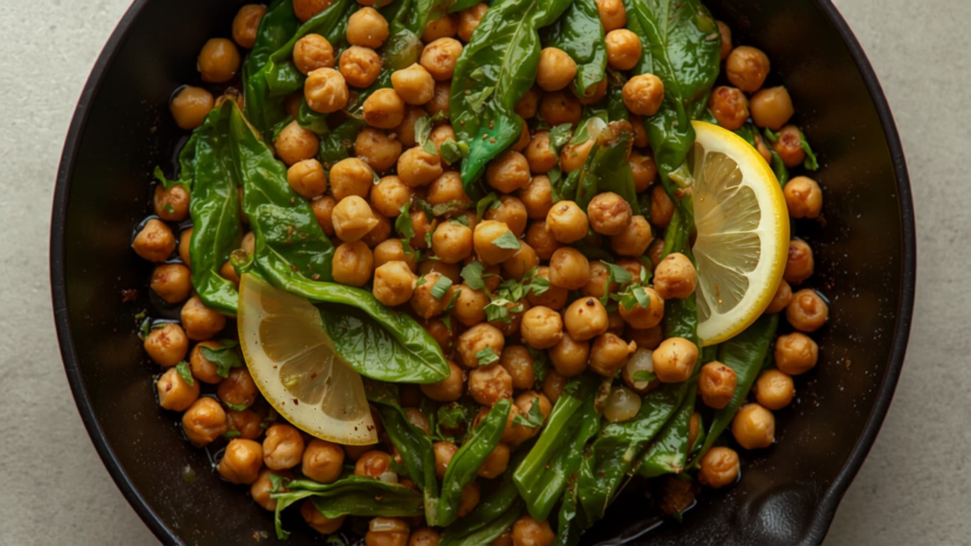 Garlicky Swiss Chard and Chickpea Skillet with Lemon