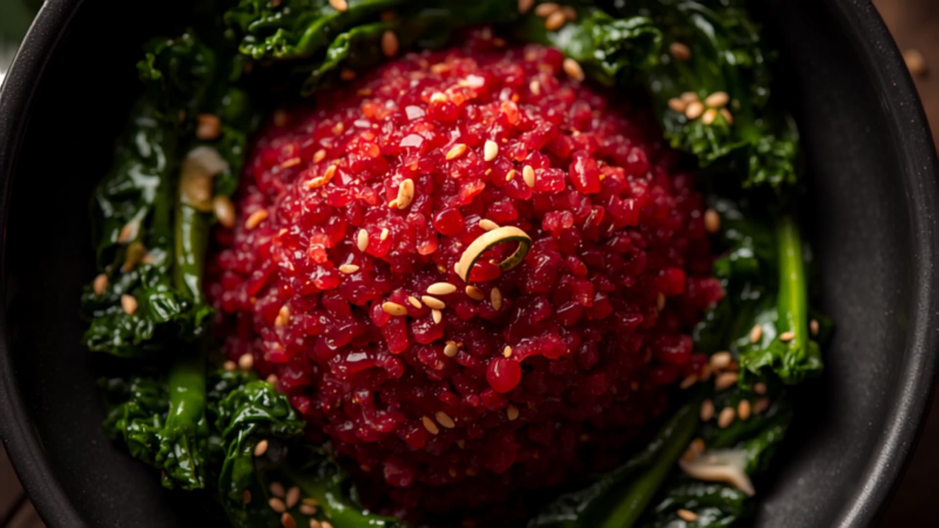 Beet and Ginger Jollof Quinoa with Garlic-Sautéed Kale