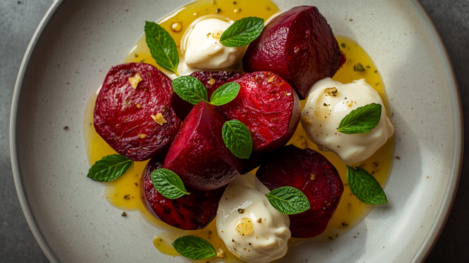 Garlic-Lemon Roasted Beets with Labneh and Mint