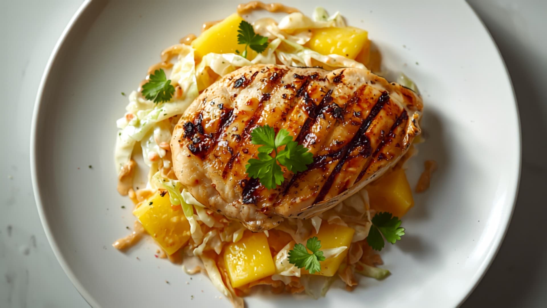 Grilled Chicken with Pineapple-Cabbage Slaw