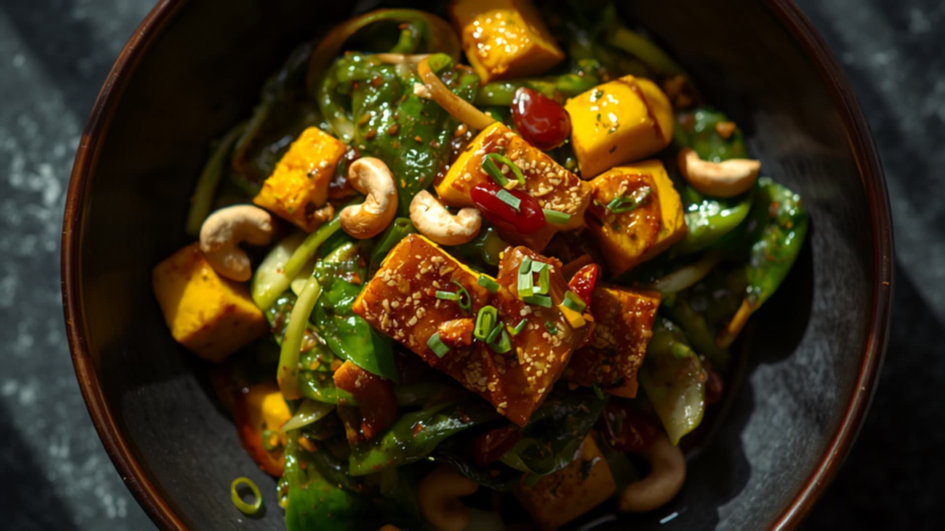 Turmeric-Ginger Tofu and Bok Choy Stir-Fry with Cashews