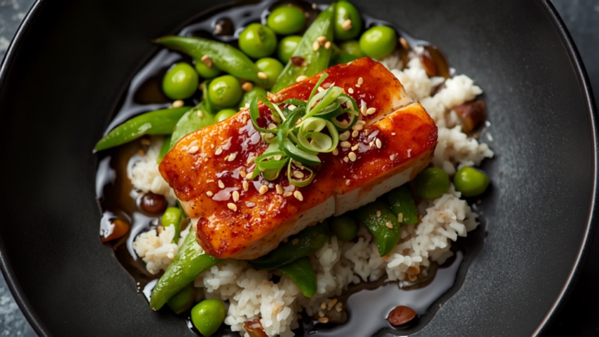 Soy-Glazed Cod and Edamame Rice Bowl with Sesame-Ginger Dressing