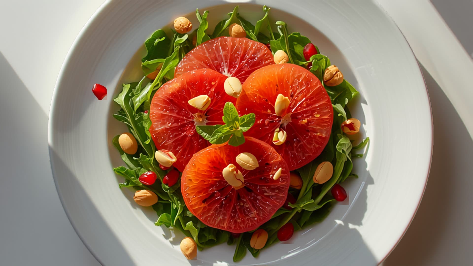 Blood Orange, Pistachio and Pomegranate Salad with Arugula and Mint