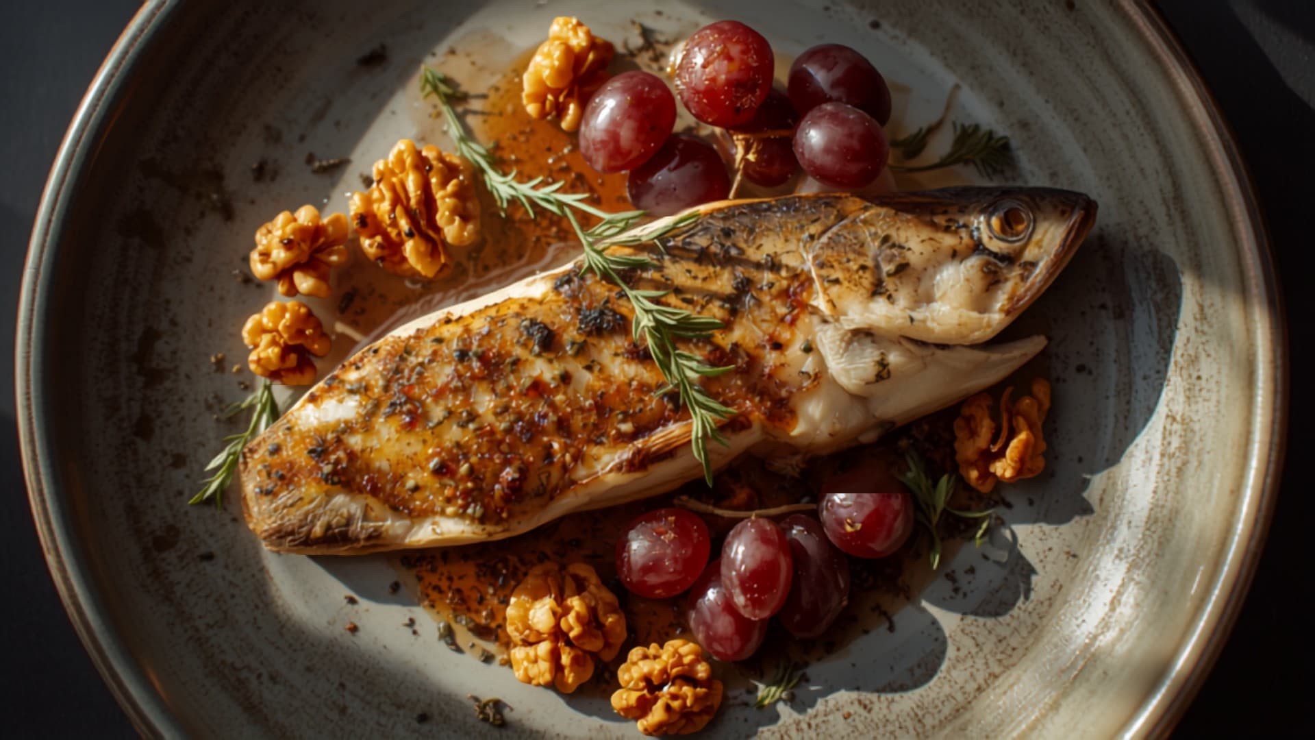 Baked Trout with Roasted Grapes and Toasted Walnuts