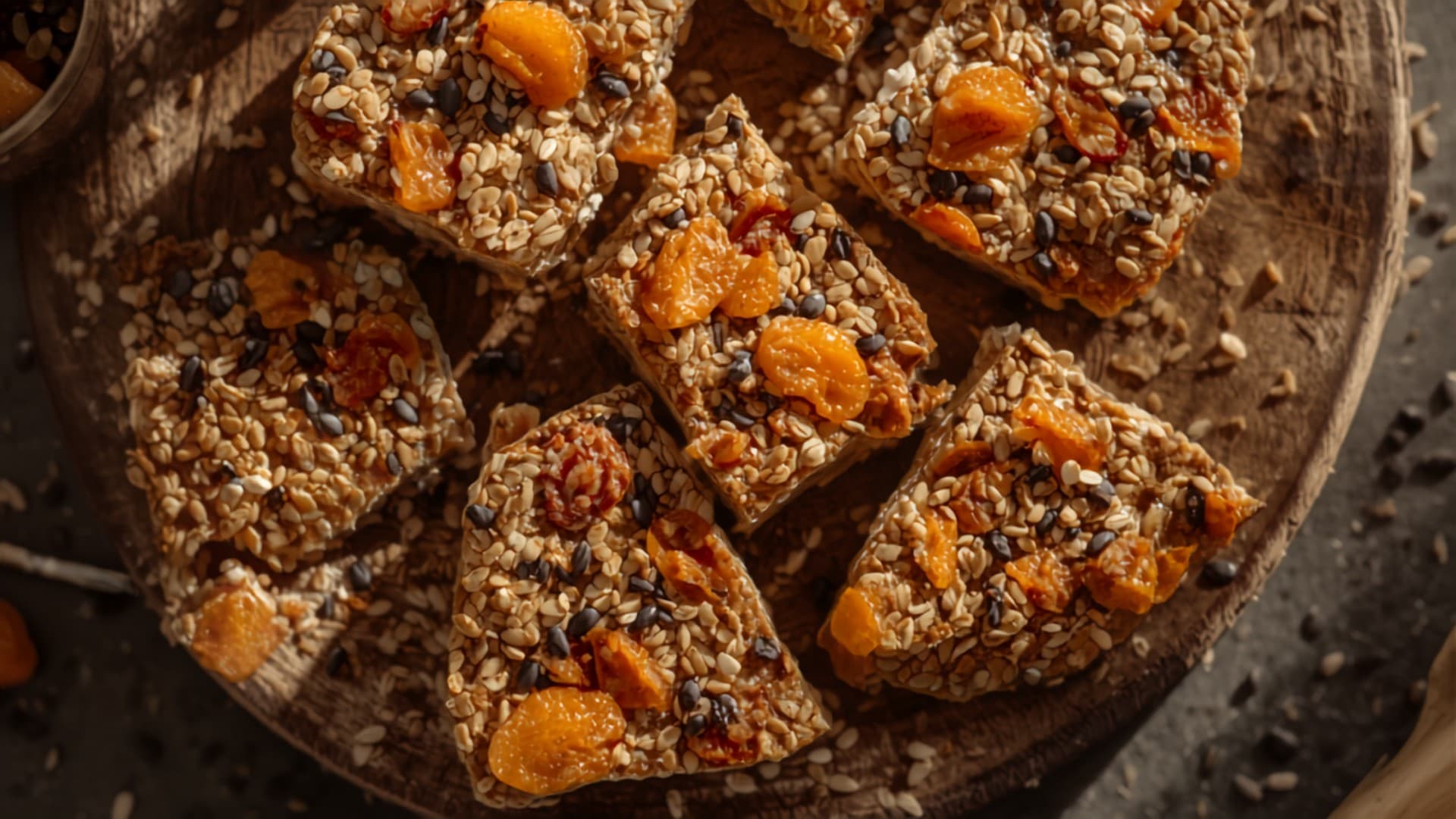 Sesame-Tahini Oat Bars with Dried Apricots and Flaxseed