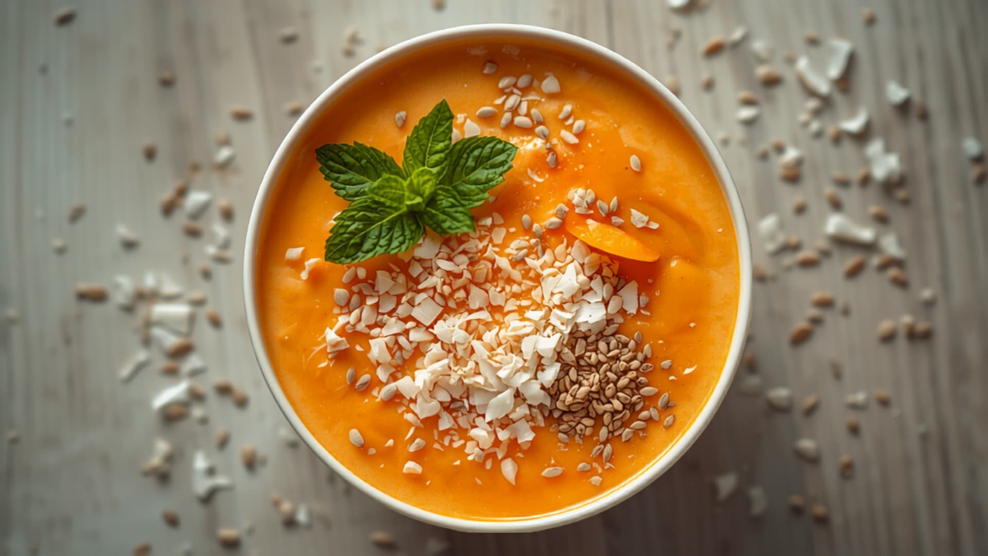 Papaya-Flaxseed Smoothie Bowl with Toasted Coconut