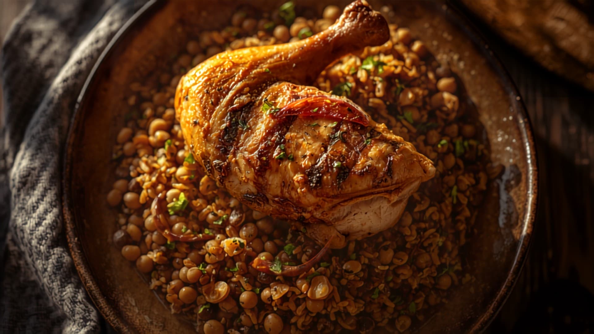 West African Spiced Barley and Black-Eyed Pea Pilaf with Grilled Chicken
