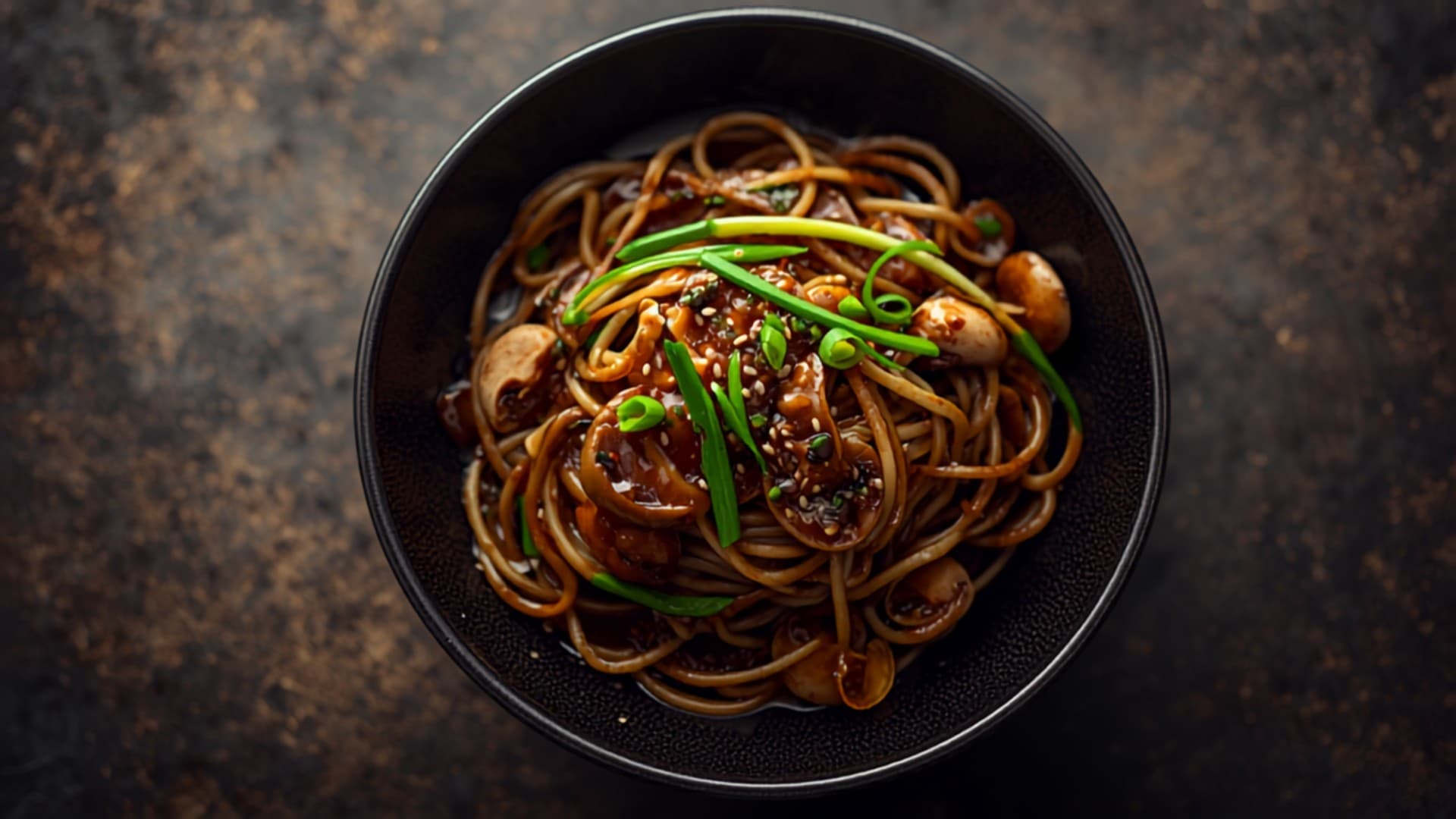 Lightened Korean Black Bean Noodles with Mushrooms and Zucchini