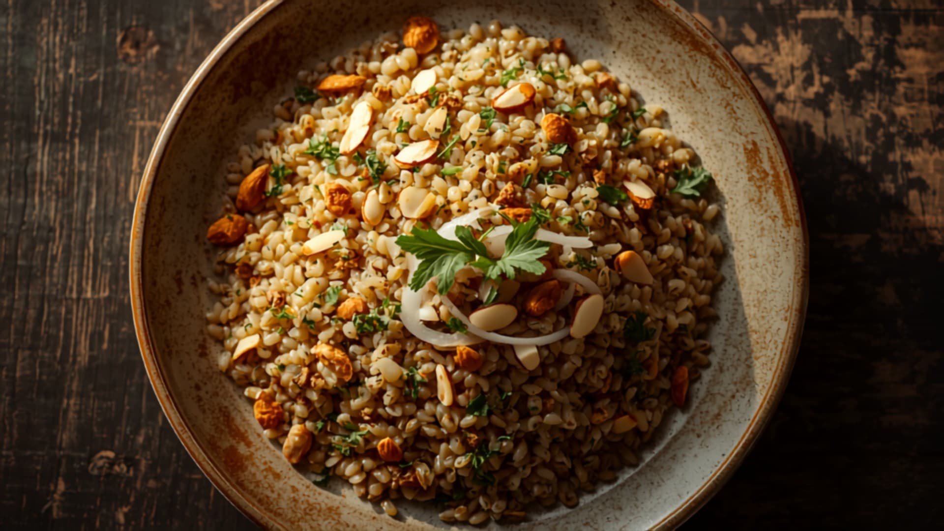 Lebanese-Style Barley Pilaf with Toasted Almonds and Herbs