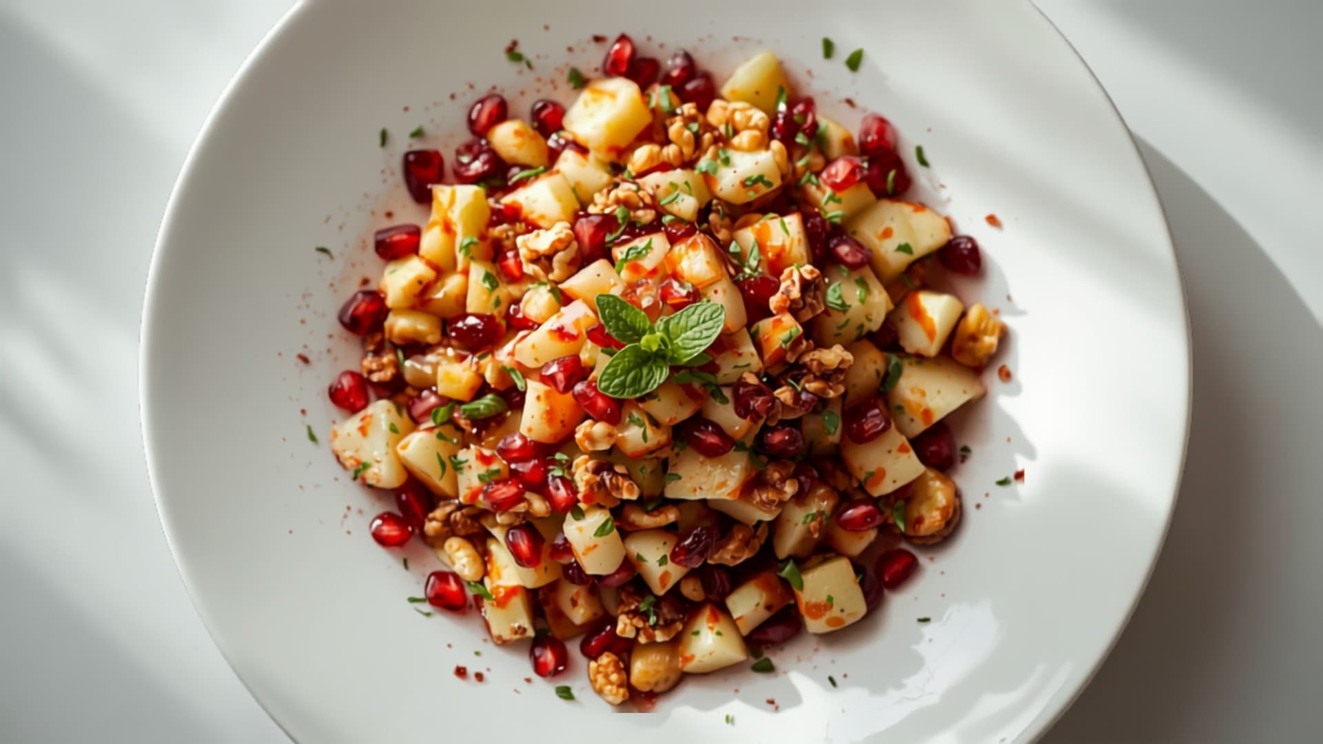 Persian-Style Apple and Walnut Chopped Salad with Pomegranate Molasses