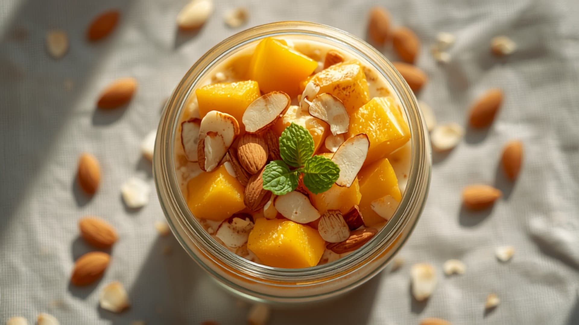 Tropical Mango-Oat Bircher Muesli with Toasted Almonds