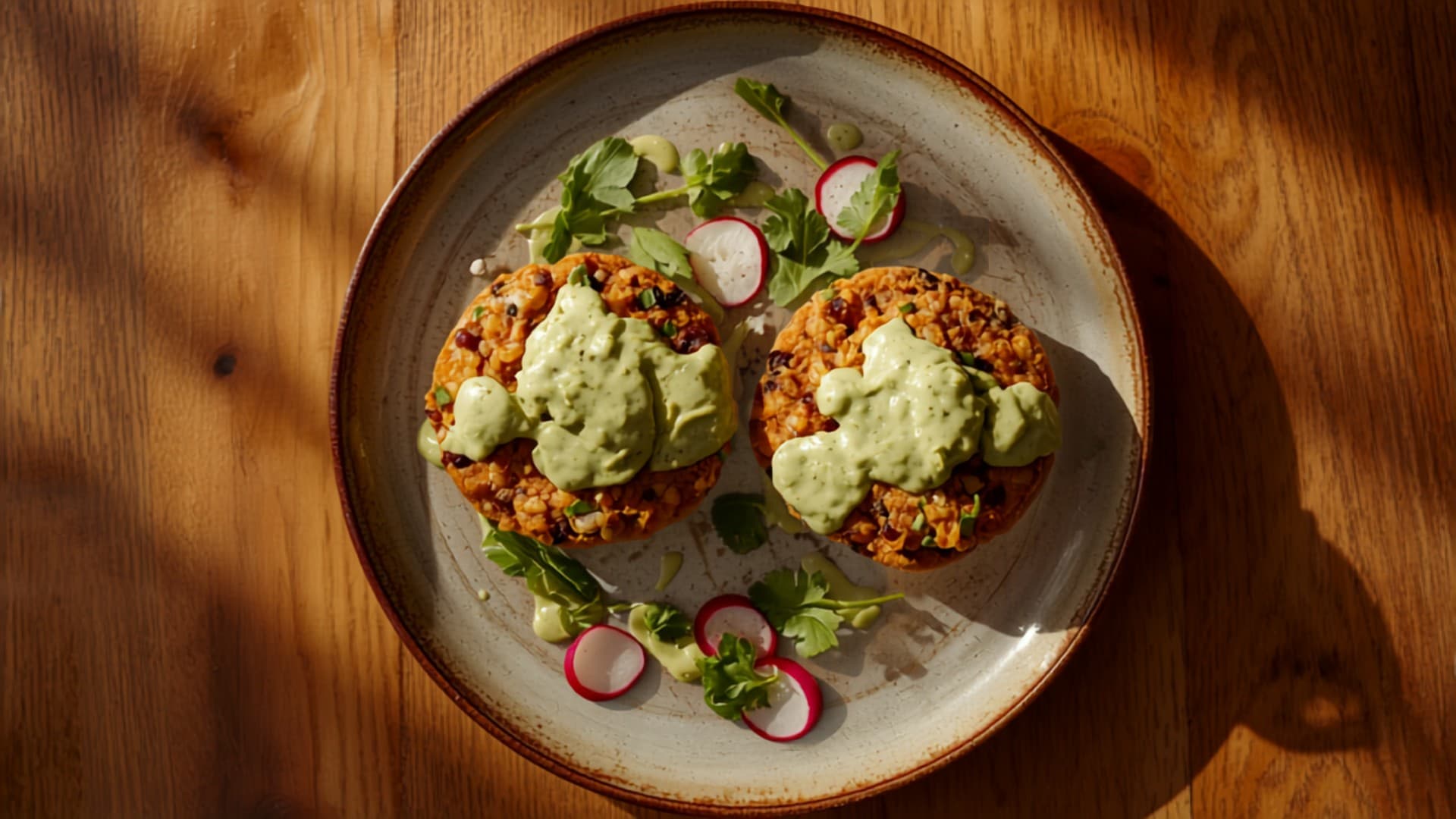 Barley and Black Bean Veggie Burgers with Avocado-Lime Crema