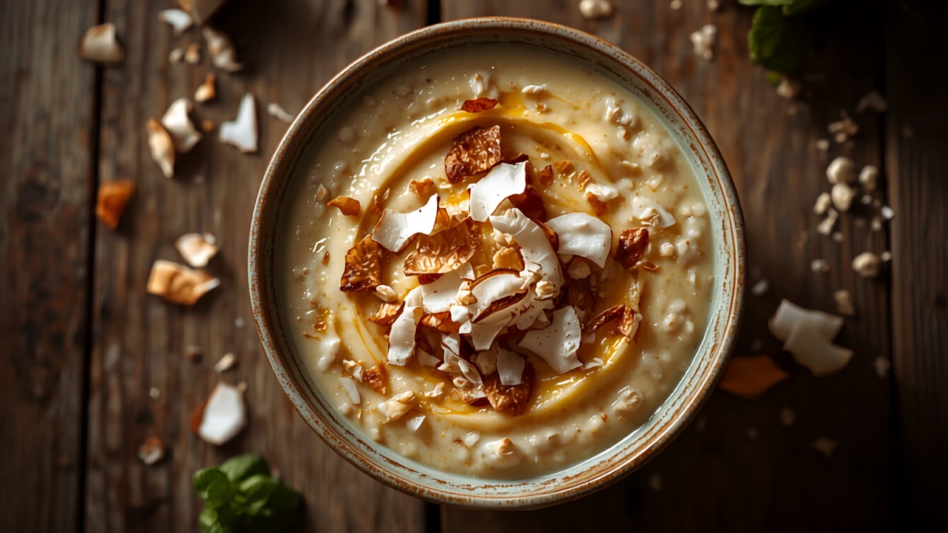 Plantain and Oat Porridge with Toasted Coconut