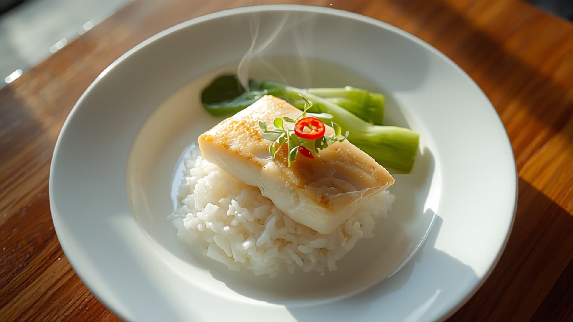 Steamed Cod with Jasmine Rice and Baby Bok Choy