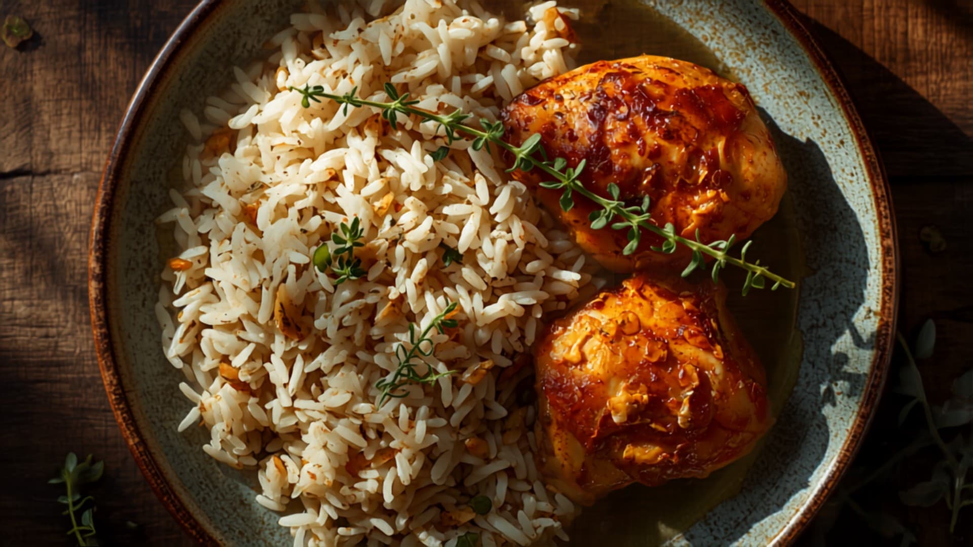Herbed Basmati Rice with Baked Chicken and Garlic-Infused Oil
