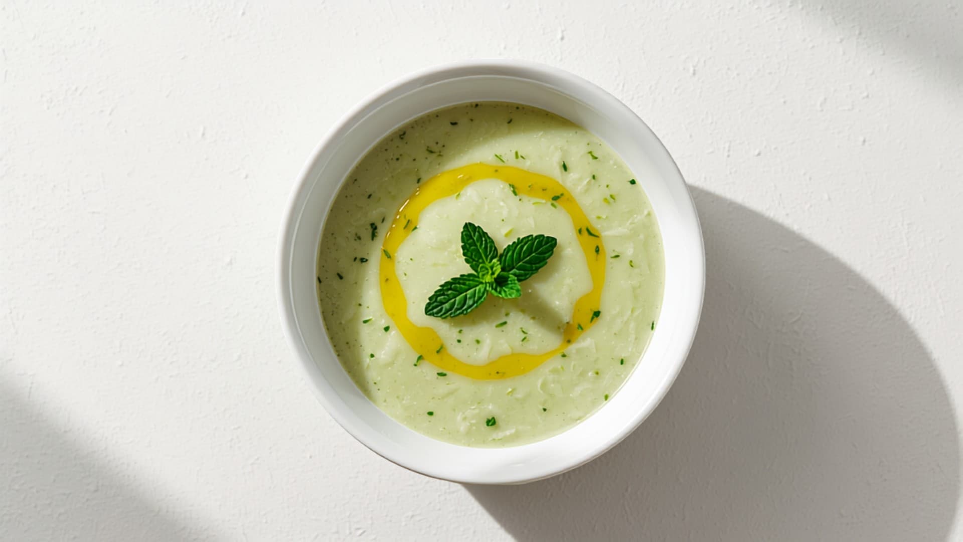Chilled Cucumber and Rice Soup with Fresh Mint