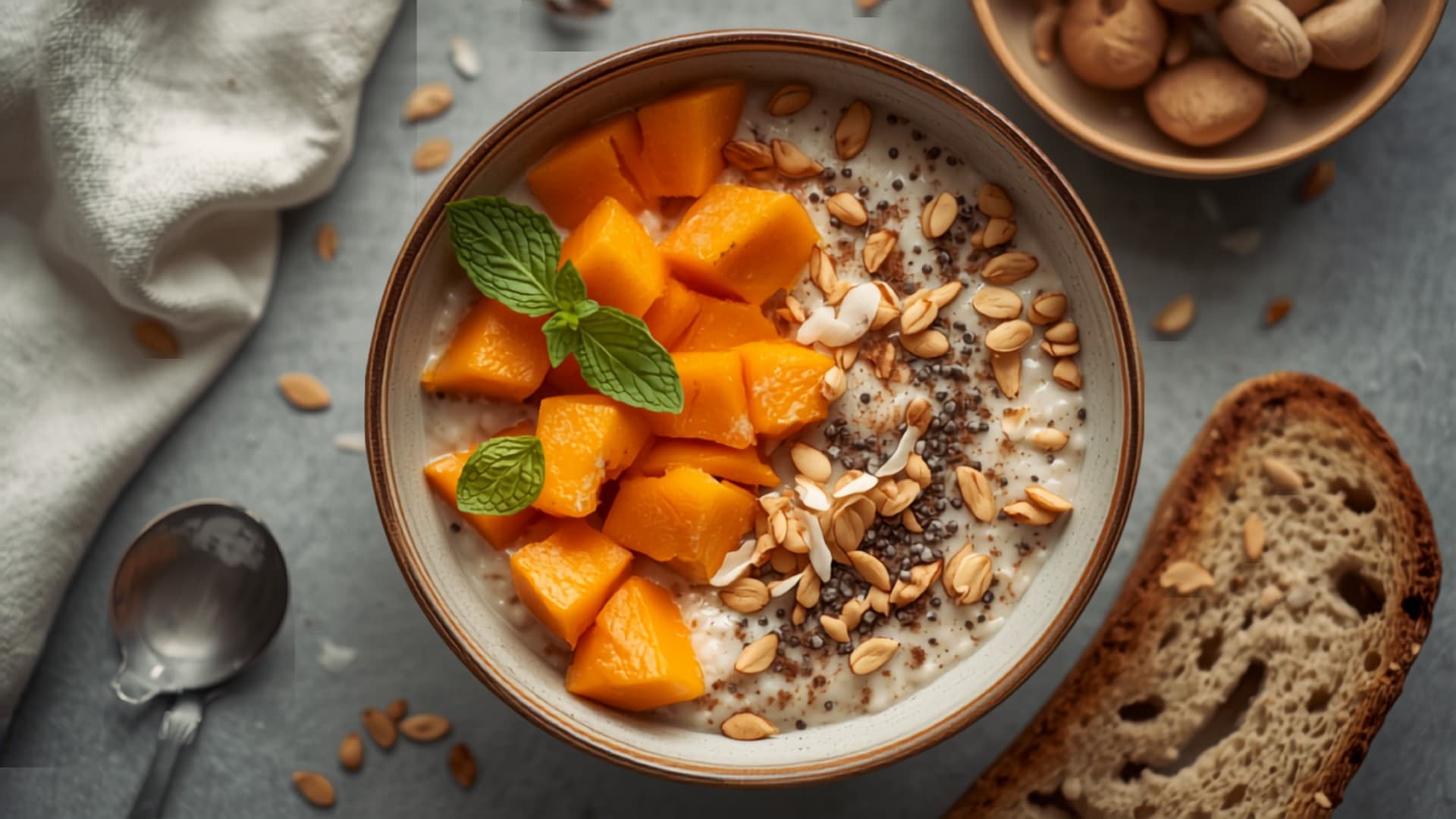 Papaya and Oat Breakfast Bowl with Toasted Coconut