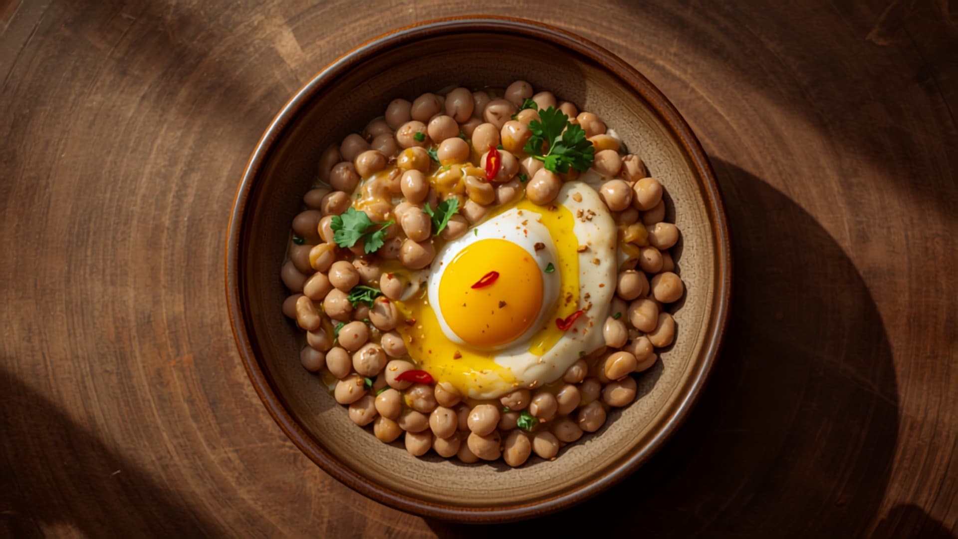 Foul Medames (Egyptian Fava Bean Mash) with Soft Egg and Tahini