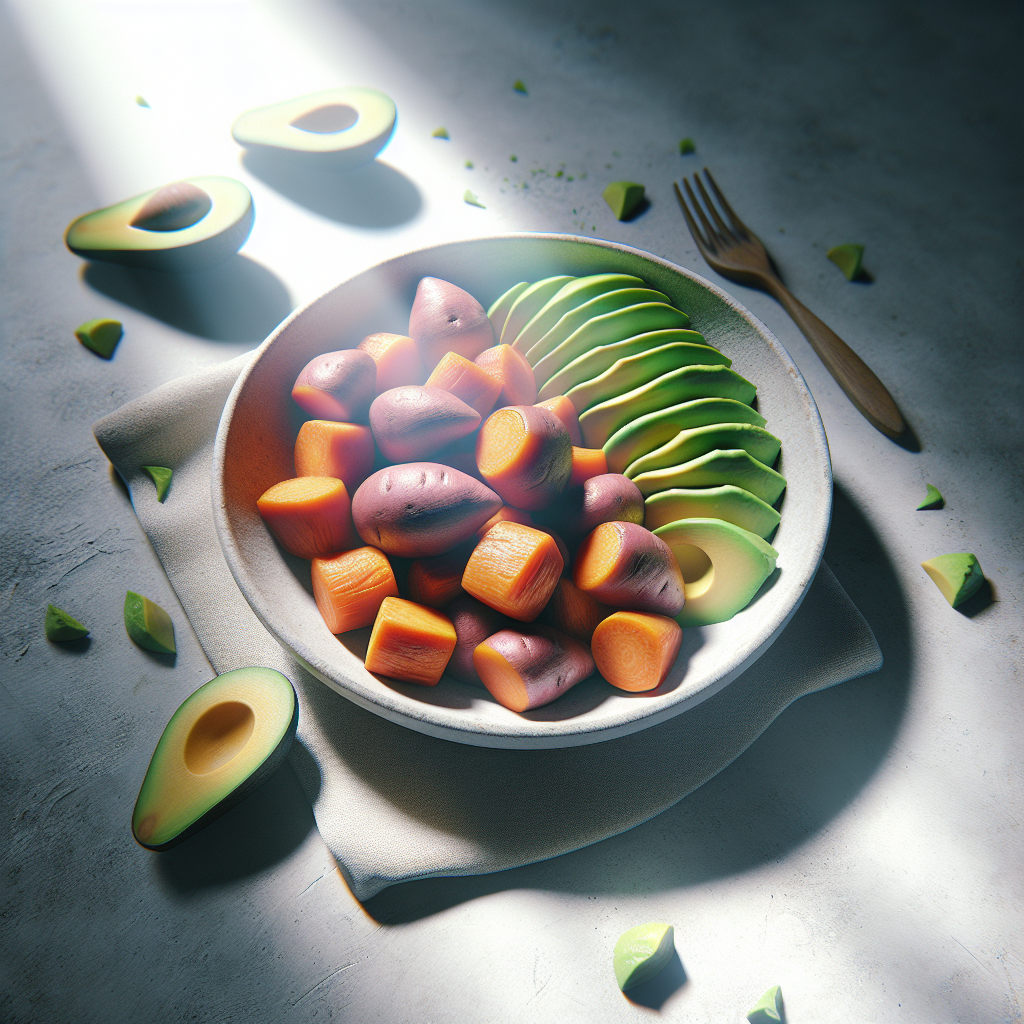 Boiled Sweet Potatoes with Avocado