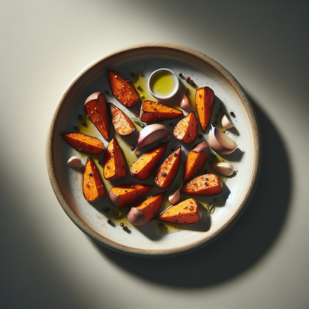 Garlic & Olive Oil Roasted Sweet Potatoes